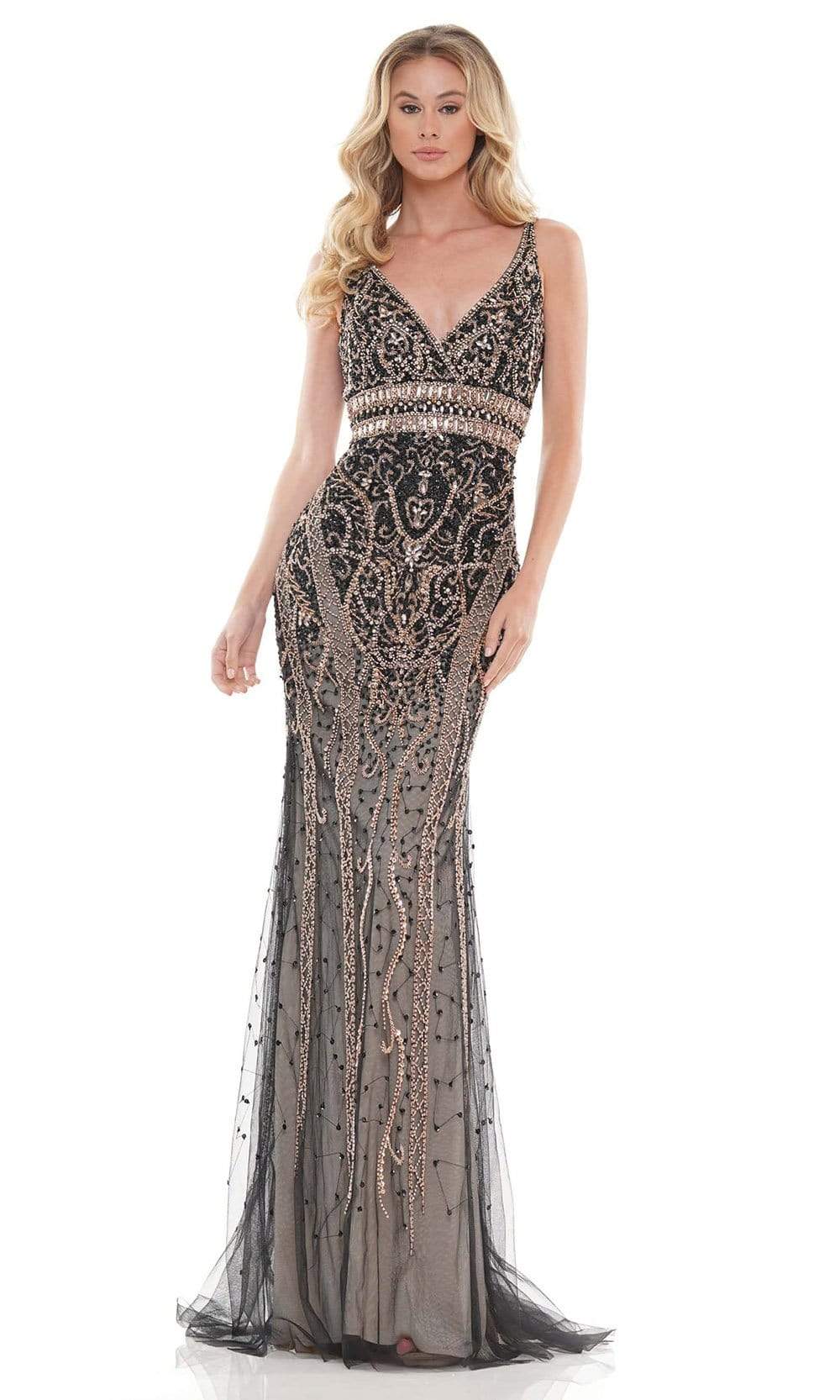 Colors Dress 2730 - Long Mesh Sheath Dress