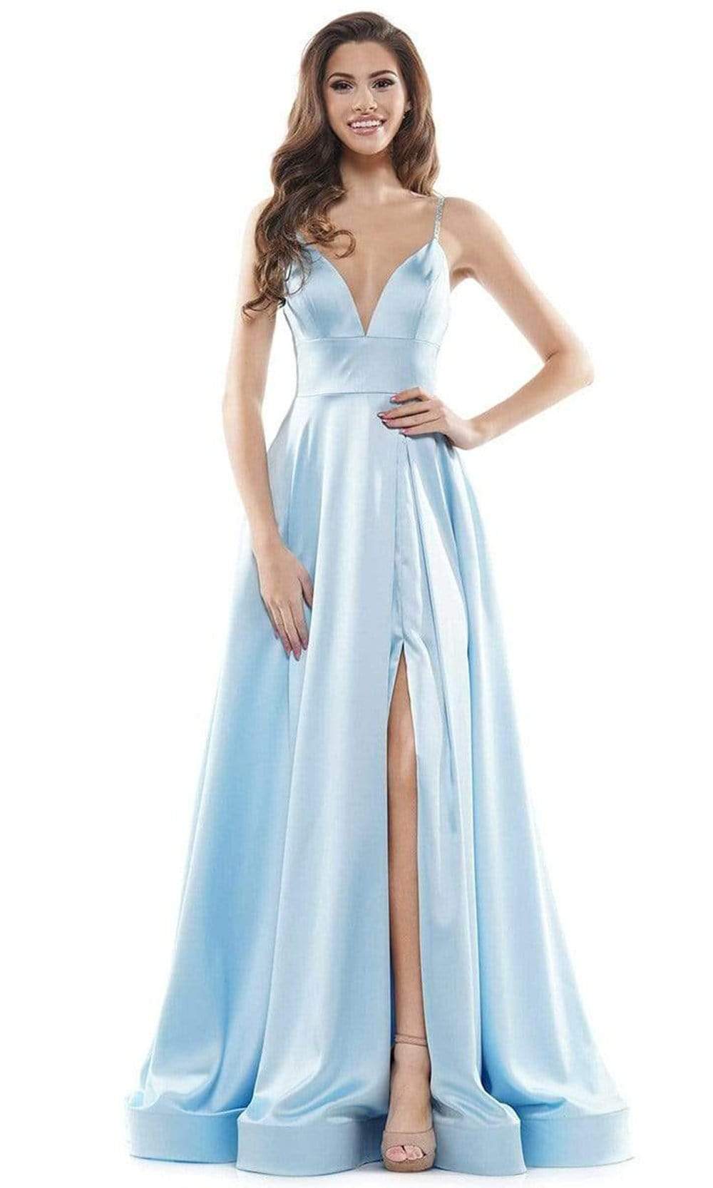 Colors Dress - G968 Strappy Satin A-Line Gown In Blue