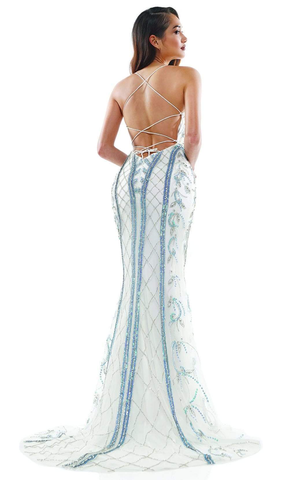 Colors Dress - J127 Beaded Plunging V Neck Gown Evening Dresses