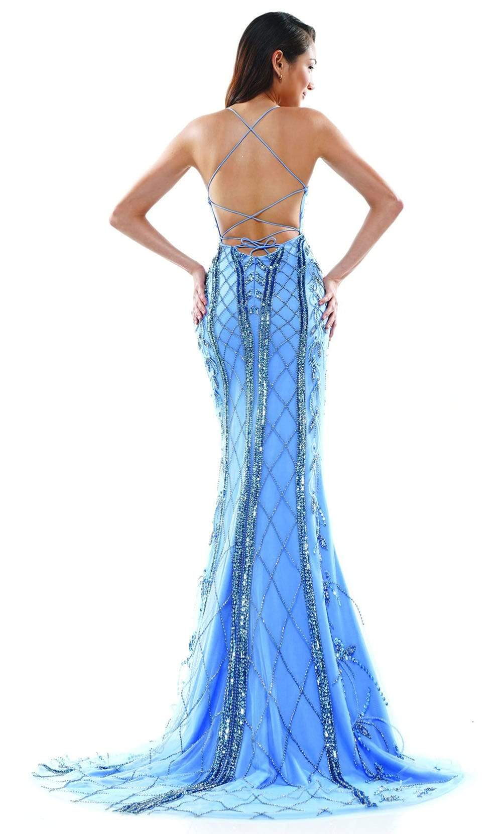 Colors Dress - J127 Beaded Plunging V Neck Gown Evening Dresses