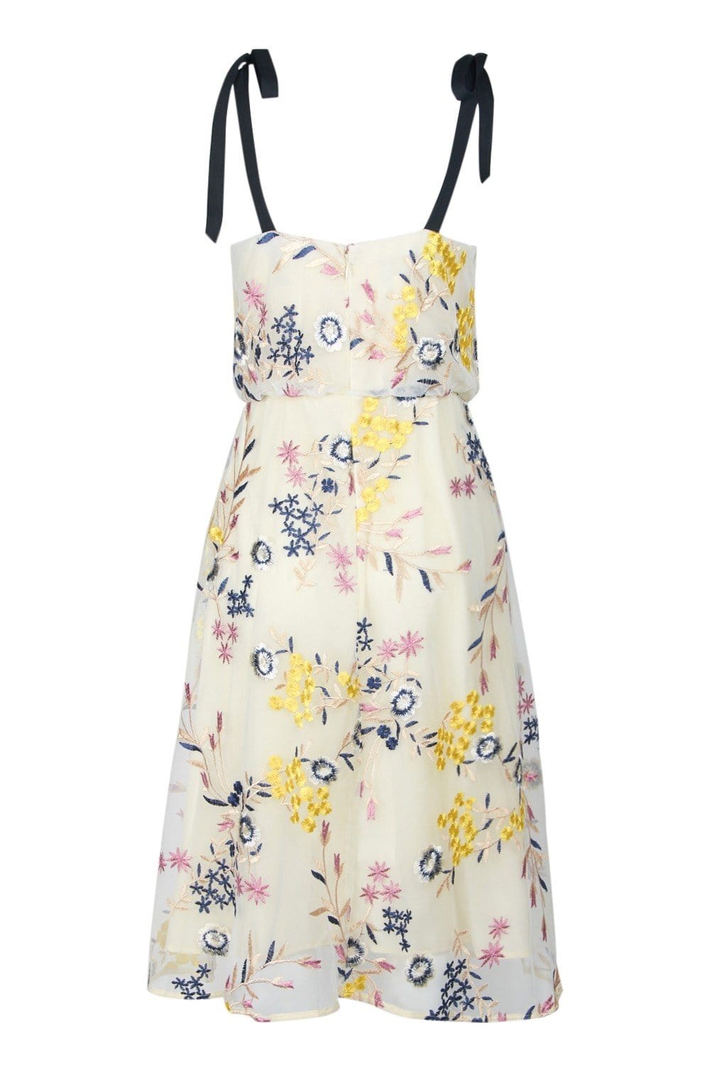 Donna Morgan - D5845M Embroidered V-neck A-line Dress In Yellow and Multi-Color