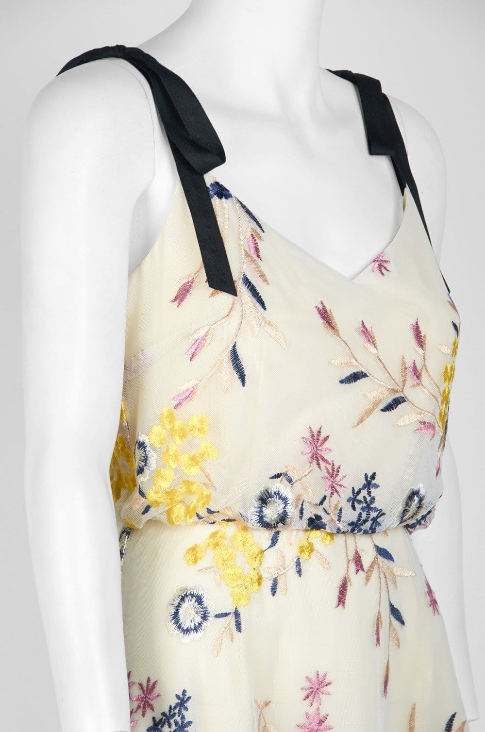 Donna Morgan - D5845M Embroidered V-neck A-line Dress In Yellow and Multi-Color