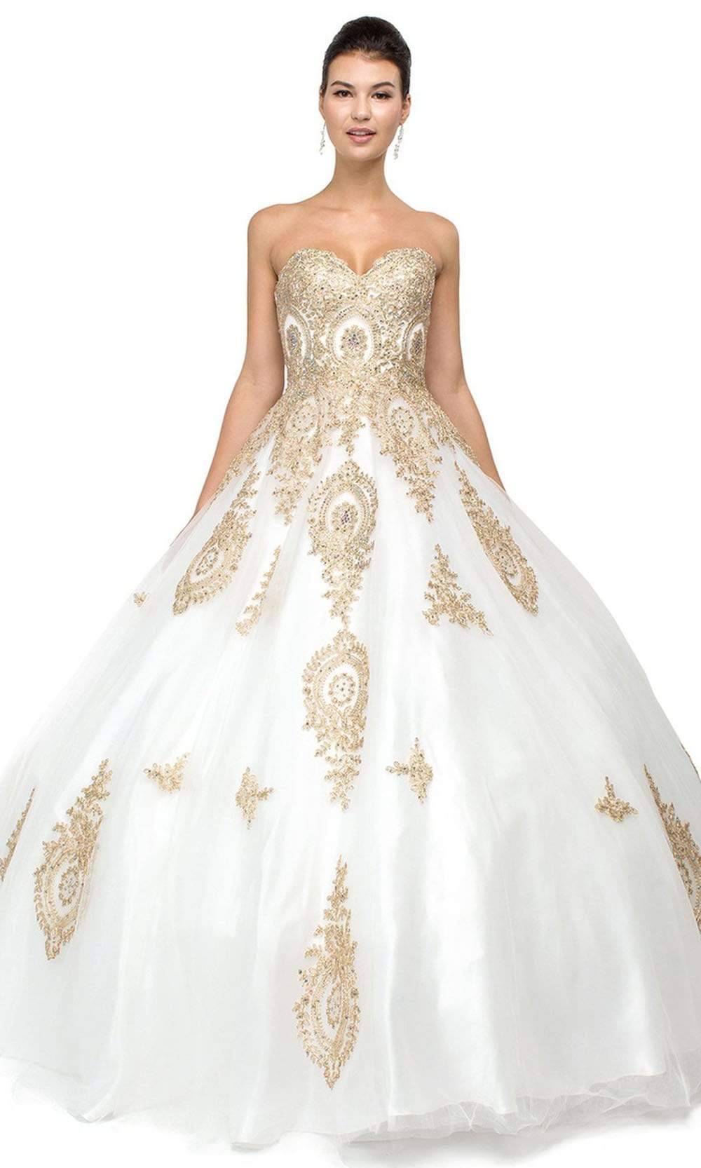 Dancing Queen Danq_1105 - Long Ballgown Dress - Lace Up, Beaded, Gilt Embroidered Details, Corset, Strapless, Appliqued, 100% Polyester, Full Length Hem ADASA Dancing Queen Danq_1105 - Long Ballgown Dress - Lace Up, Beaded, Gilt Embroidered Details, Corset, Strapless, Appliqued, 100% Polyester, Full Length Hem ADASA