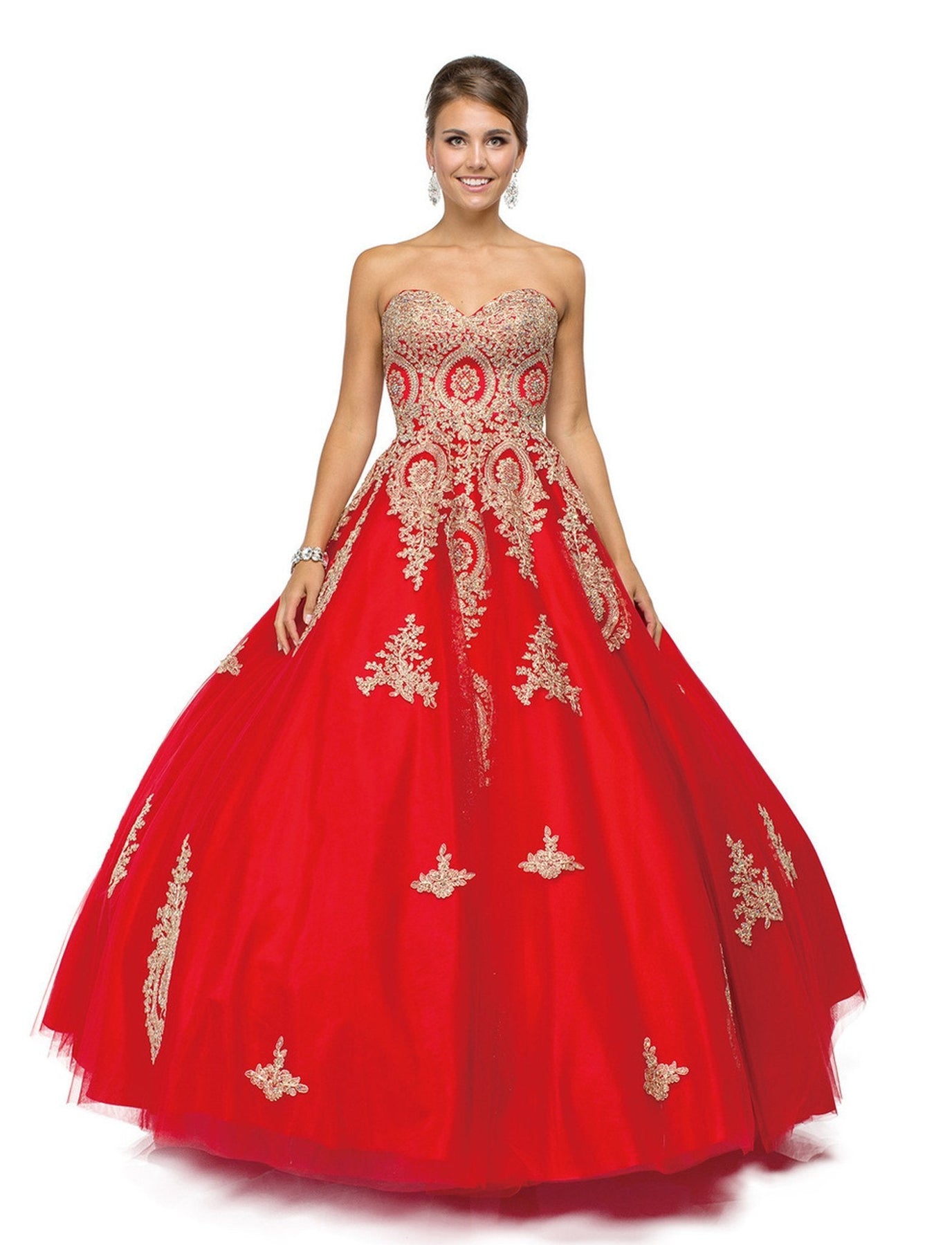 Dancing Queen - 1105 Strapless Sweetheart Gilt Appliqued Prom Ball Gown Sweet 16 Dresses