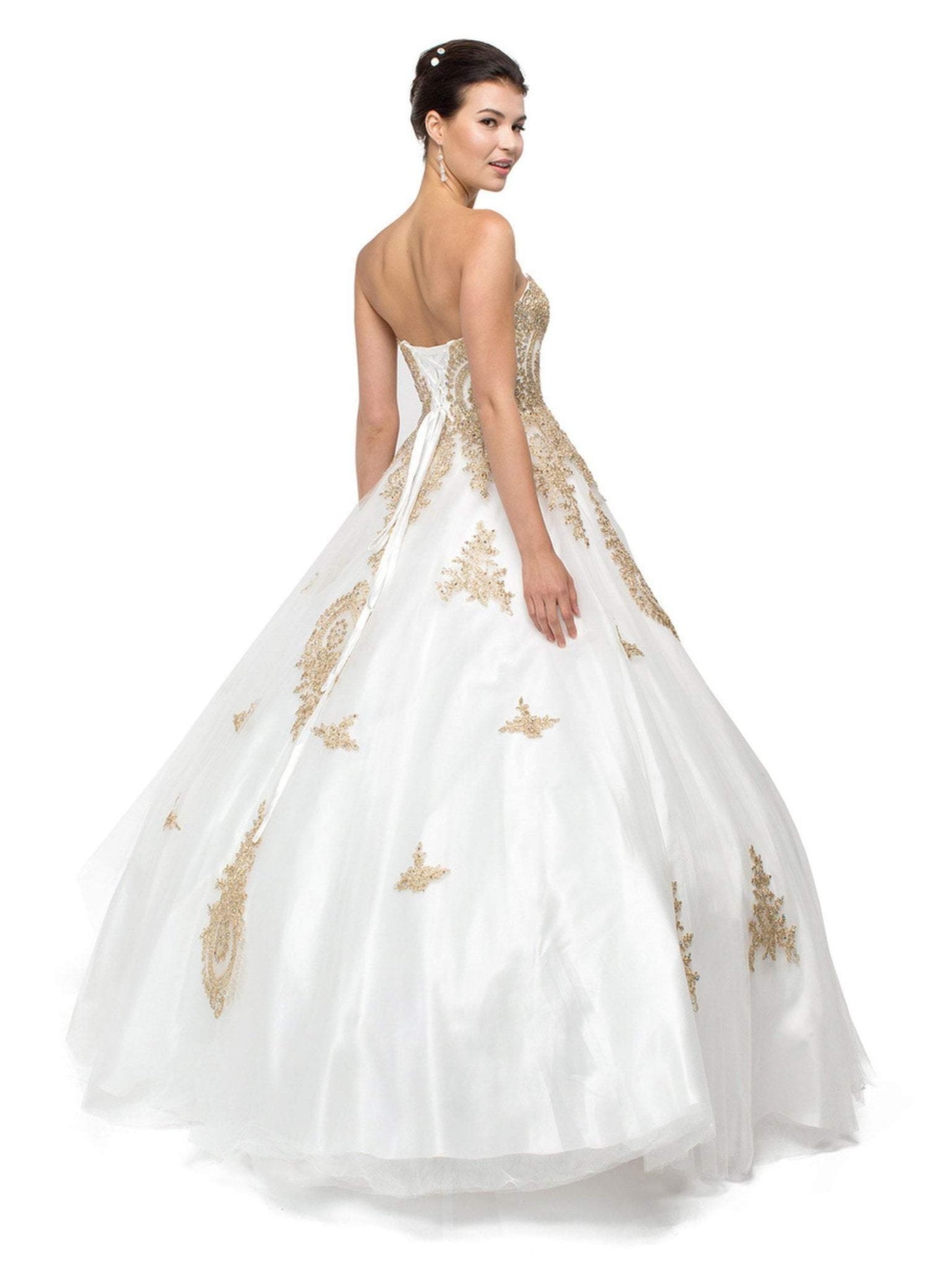 Dancing Queen - 1105 Strapless Sweetheart Gilt Appliqued Prom Ball Gown Sweet 16 Dresses