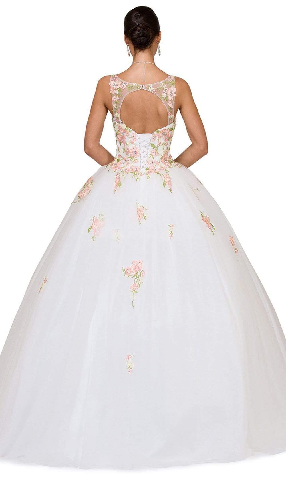 Dancing Queen - 1187 Floral Applique V-neck Quinceanera Ballgown Sweet 16 Dresses