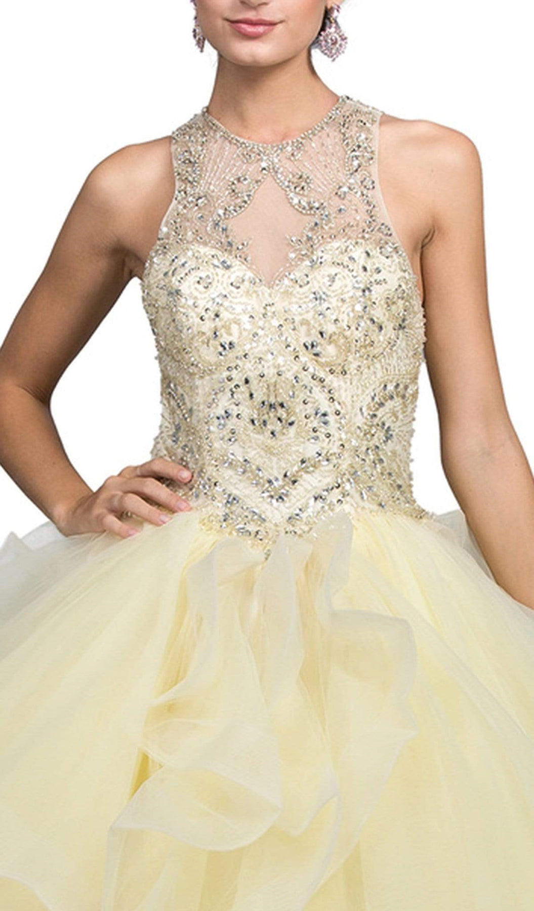 Dancing Queen - 1243 Embellished Halter Ruffled Quinceanera Ballgown Special Occasion Dress