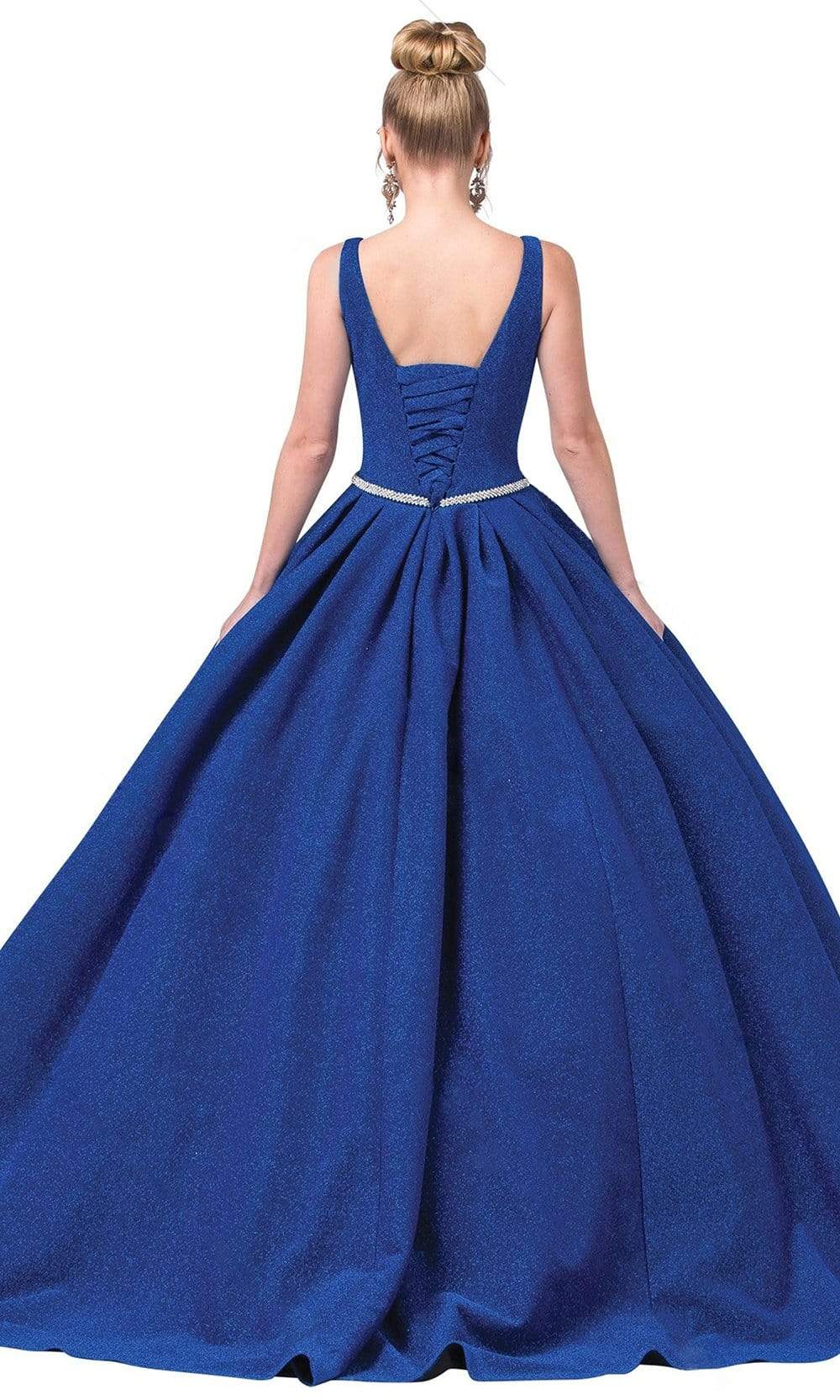 Dancing Queen - 1356 Deep V-Neck Bejeweled Waist Ballgown Quinceanera Dresses