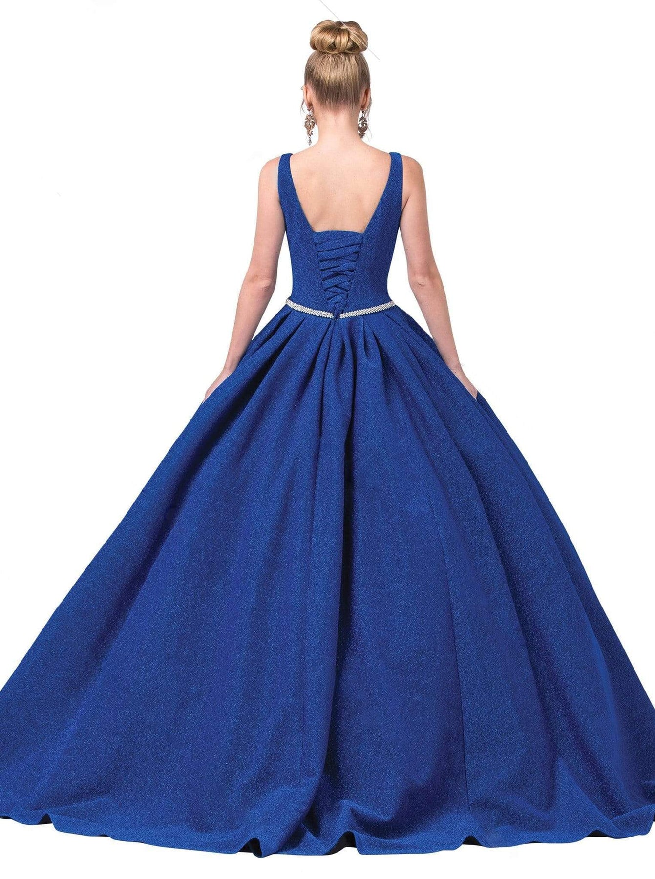 Dancing Queen - 1356 Deep V-Neck Bejeweled Waist Ballgown Quinceanera Dresses