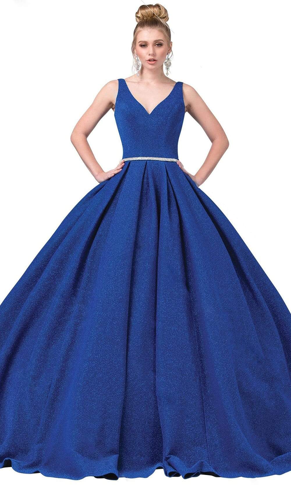 Dancing Queen - 1356 Deep V-Neck Bejeweled Waist Ballgown Quinceanera Dresses