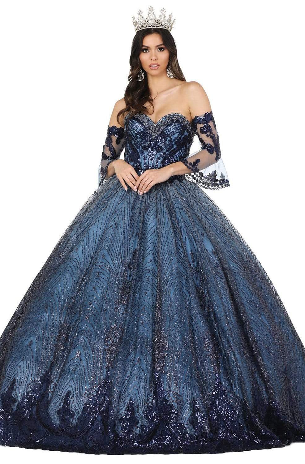 Dancing Queen - 1443 Beaded Sweetheart Bodice Glitter Ballgown Quinceanera Dresses XS / Navy