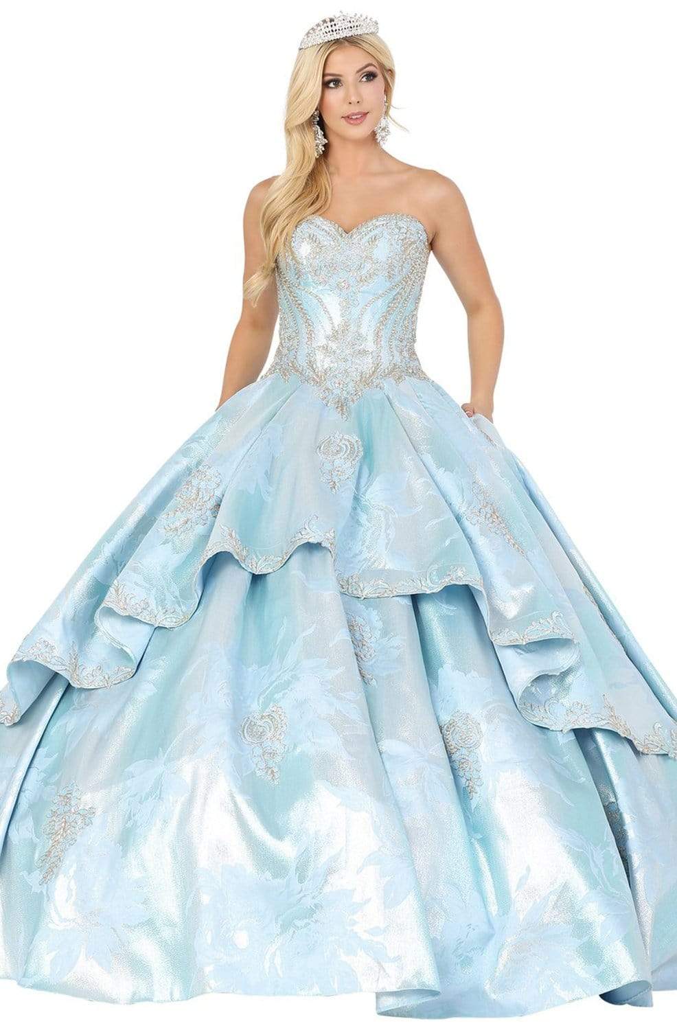 Dancing Queen - 1459 Embellished Sweetheart Ruffled Quinceanera Dress Quinceanera Dresses XS / Multi Aqua