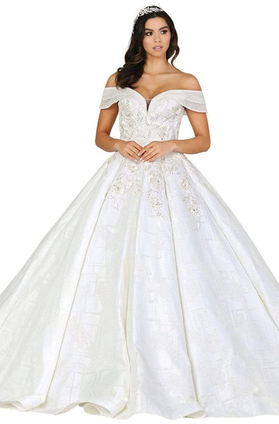 Dancing Queen - 153 Embellished Off-Shoulder Ballgown With Train Wedding Dresses XS / Off White