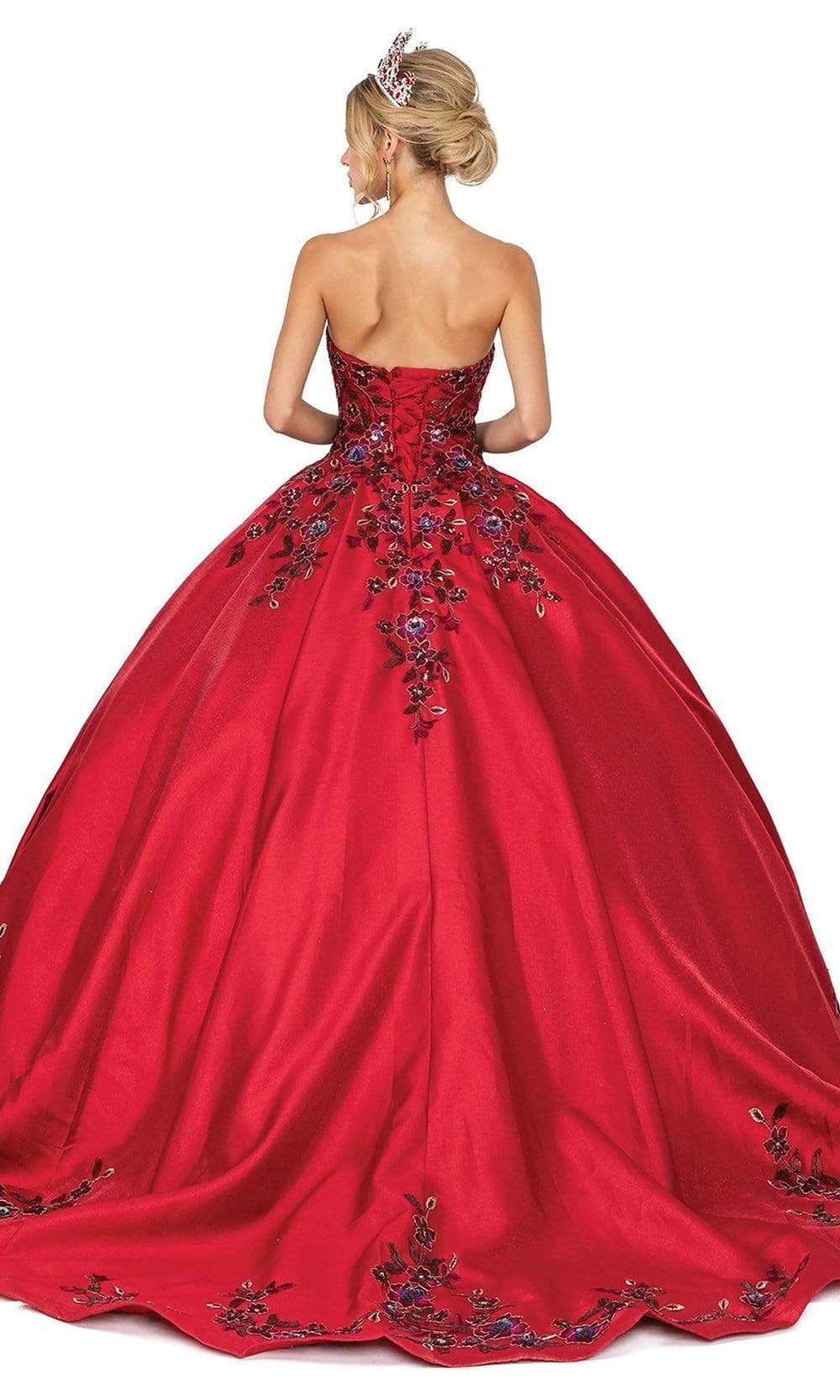 Dancing Queen - 1578 Strapless Floral Detailed Gown Quinceanera Dresses