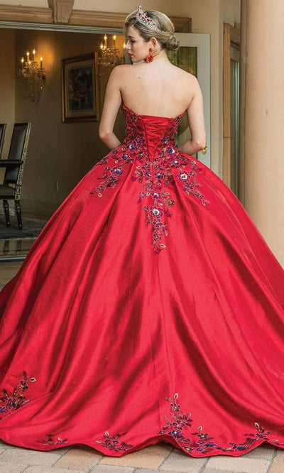 Dancing Queen - 1578 Strapless Floral Detailed Gown Quinceanera Dresses