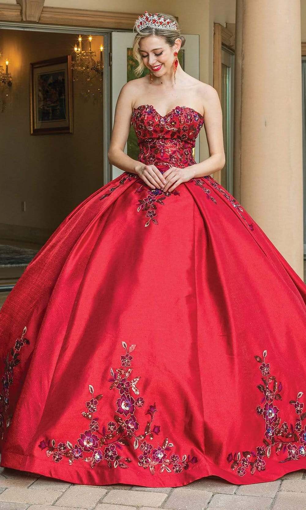 Dancing Queen - 1578 Strapless Floral Detailed Gown Quinceanera Dresses