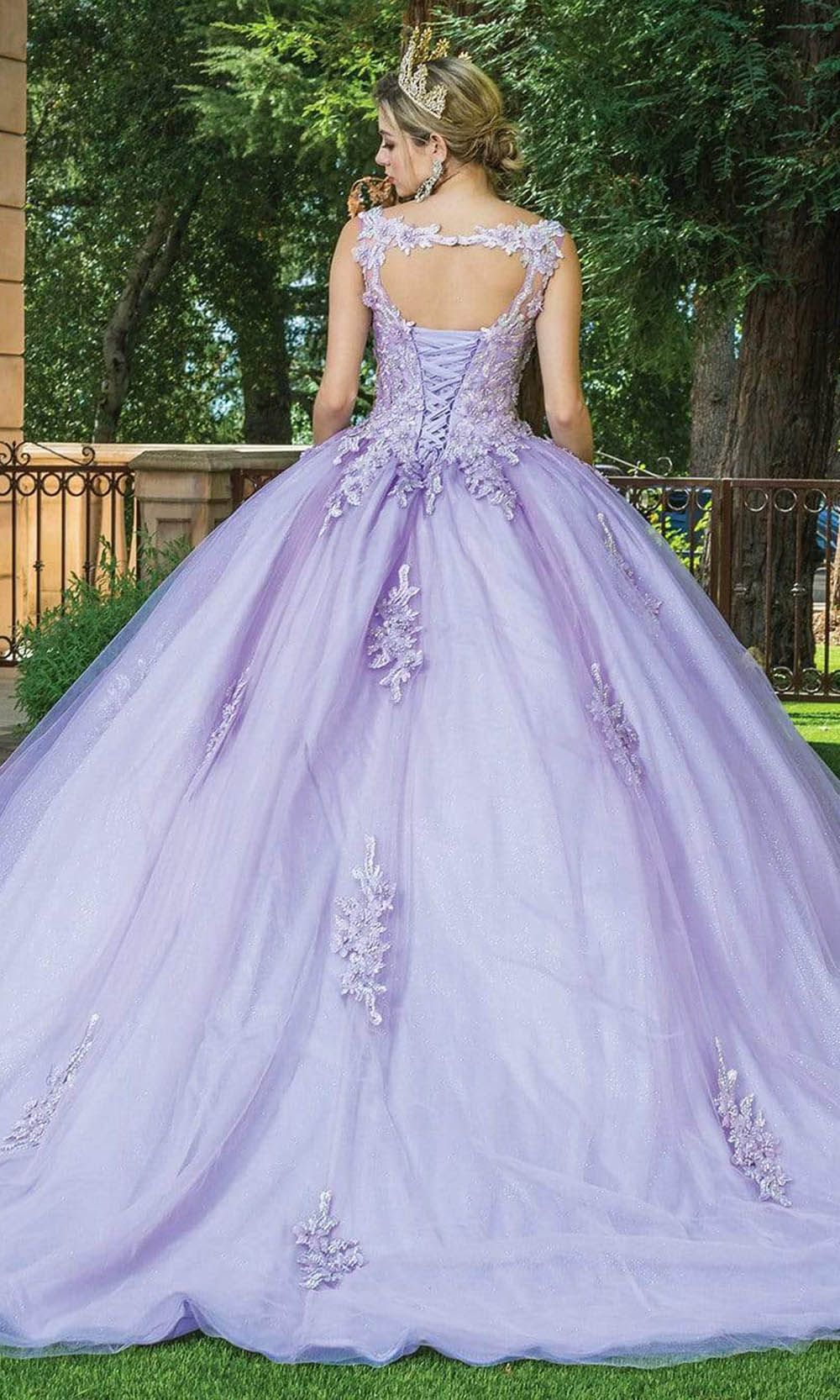 Dancing Queen - 1597 Beaded Floral Lace Applique Tulle Ballgown Quinceanera Dresses