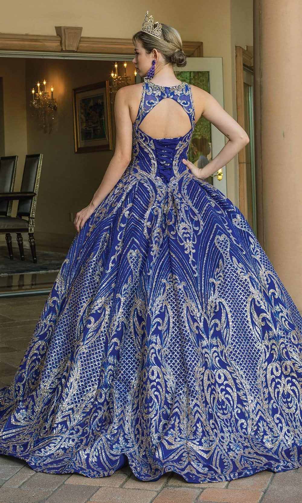 Dancing Queen - 1626 Halter Neck Striking Detailed Ballgown Special Occasion Dress