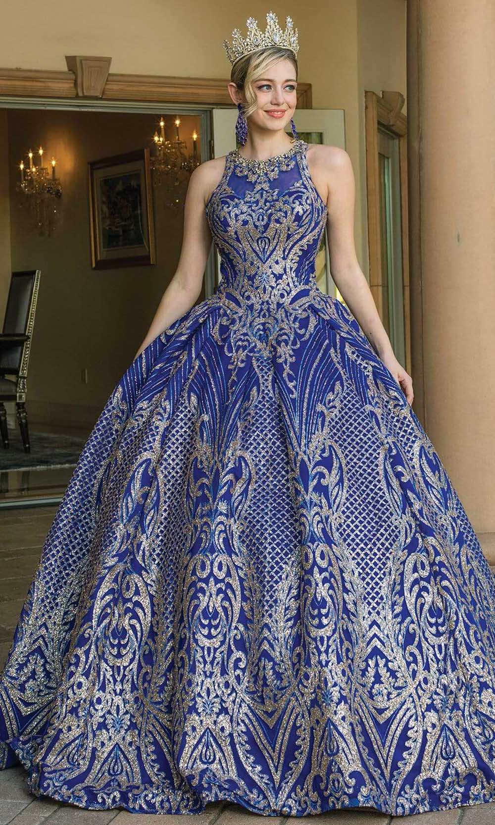 Dancing Queen - 1626 Halter Neck Striking Detailed Ballgown Special Occasion Dress XS / Royal Blue