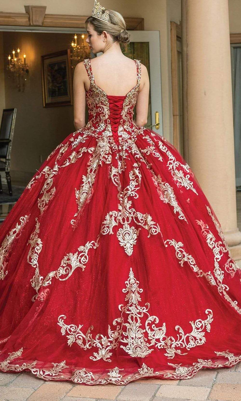 Dancing Queen - 1651 Cold Shoulder Detachable Cape Gown Quinceanera Dresses