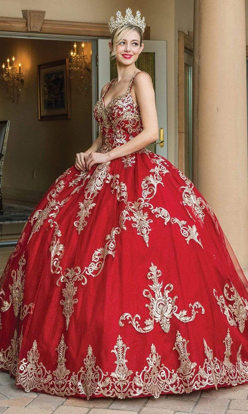 Dancing Queen - 1651 Cold Shoulder Detachable Cape Gown Quinceanera Dresses