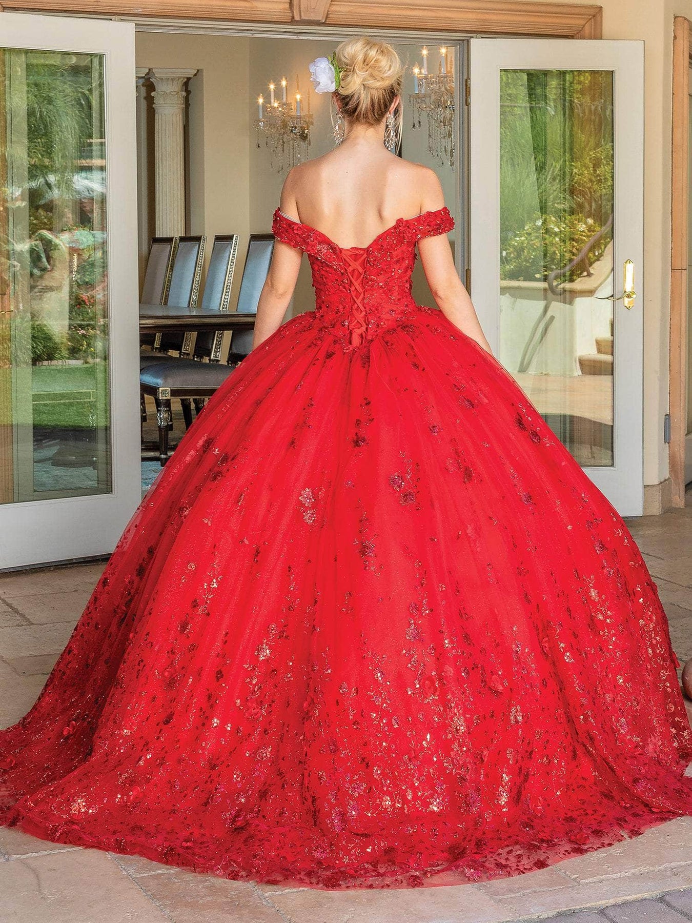 Dancing Queen 1668 - Glitter Quinceanera Ballgown with Cape Special Occasion Dress