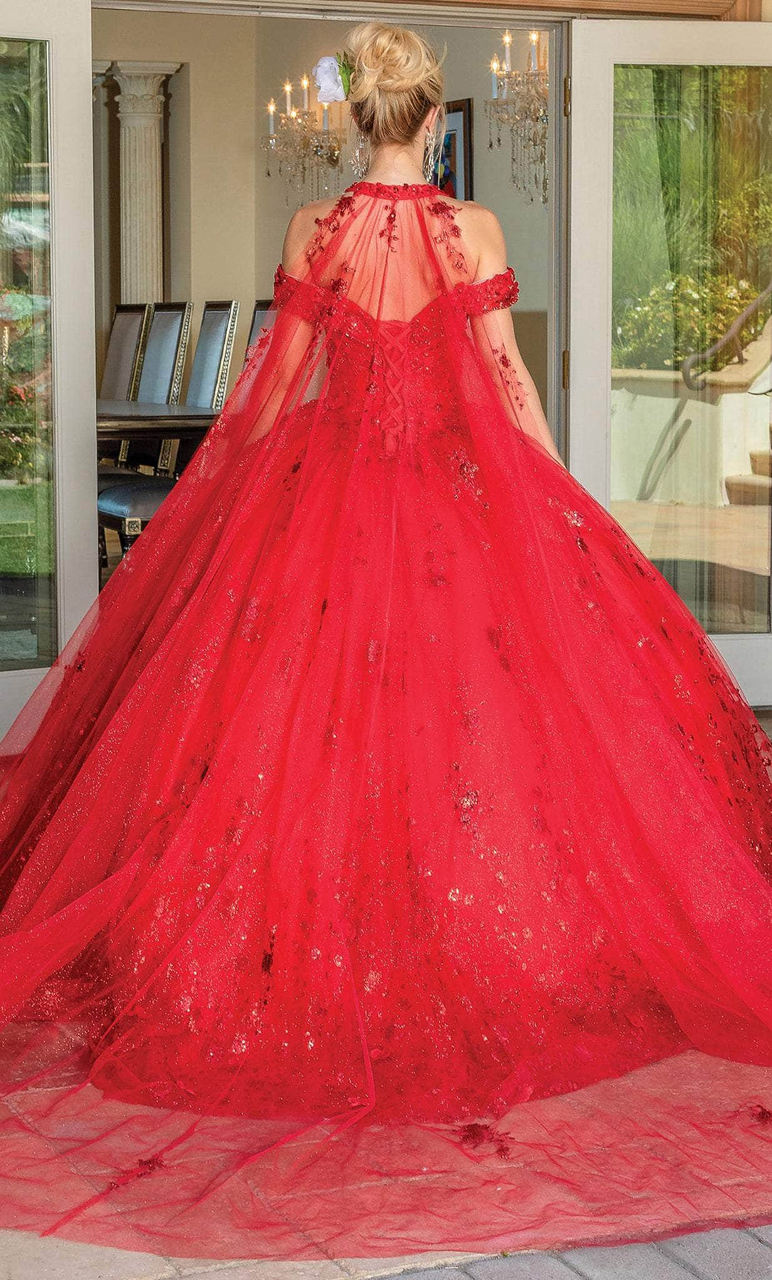 Dancing Queen 1668 - Glitter Quinceanera Ballgown with Cape Special Occasion Dress