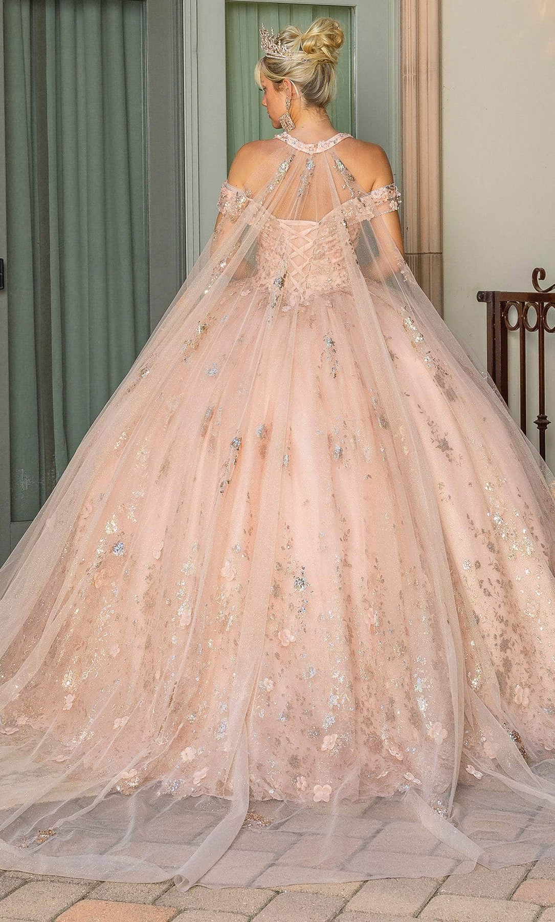 Dancing Queen 1668 - Glitter Quinceanera Ballgown with Cape Special Occasion Dress