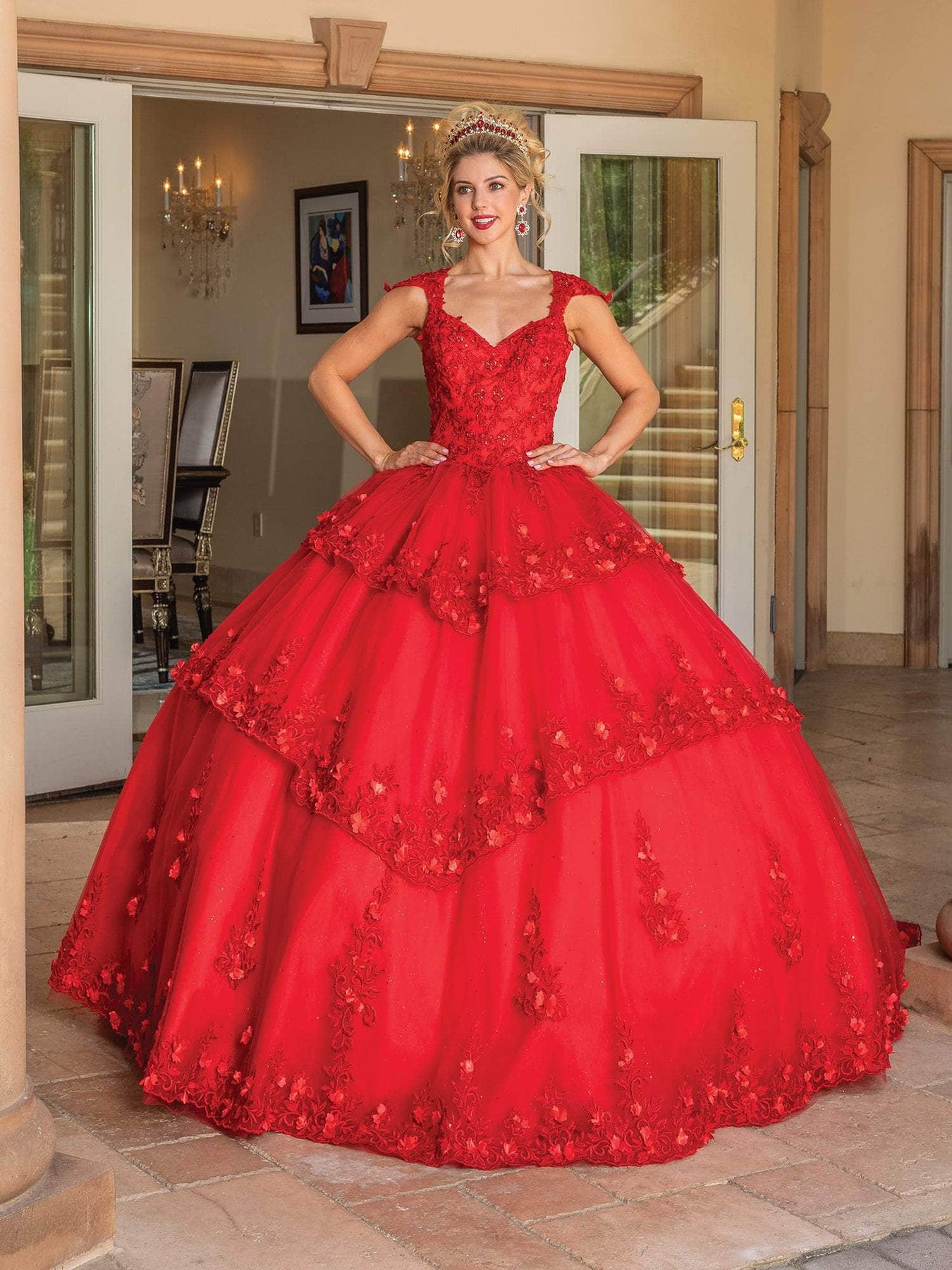 Dancing Queen 1735 - Cap Sleeve Ruffle Ballgown Ball Gowns