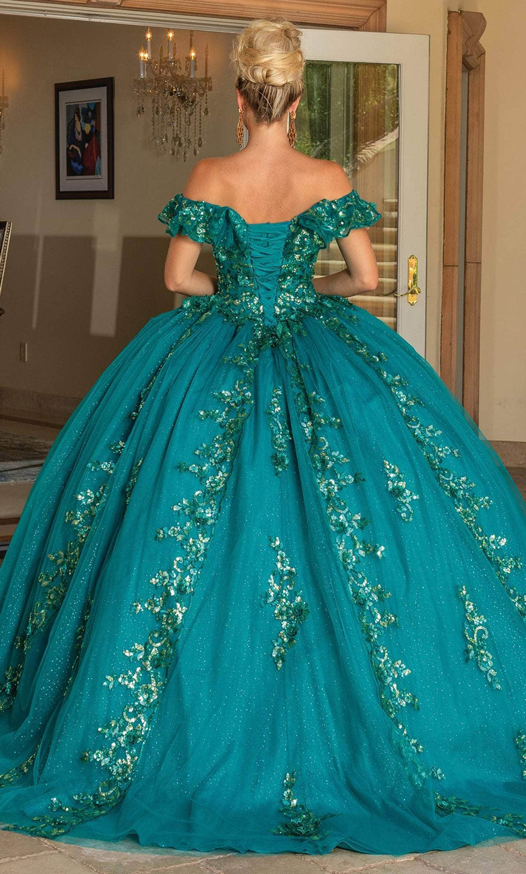 Dancing Queen 1766 - Ruffled Off-Shoulder Embellished Ballgown Special Occasion Dress