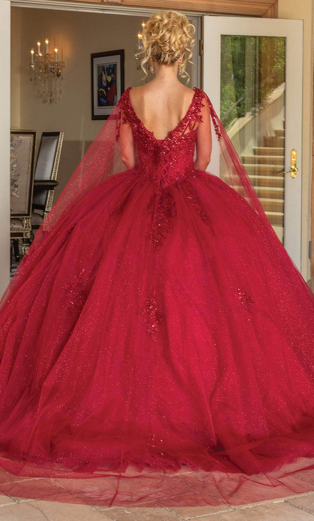 Dancing Queen 1767 - Sleeveless Beaded Ballgown With Cape Quinceanera Dresses