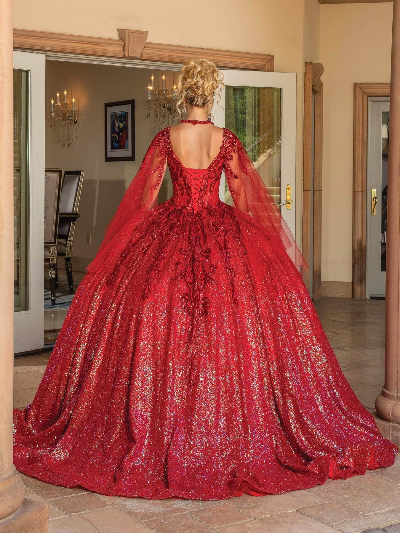 Dancing Queen 1776 - Bell Sleeve Glitter Ballgown Special Occasion Dress