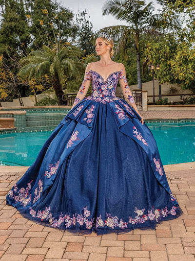 Dancing Queen 1816 - Long Sleeve Floral Ballgown Special Occasion Dress