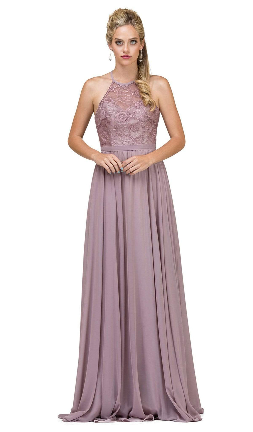 Dancing Queen - 2009 Sheer Halter Pleated A Line Evening Dress Prom Dresses XS / Mocha