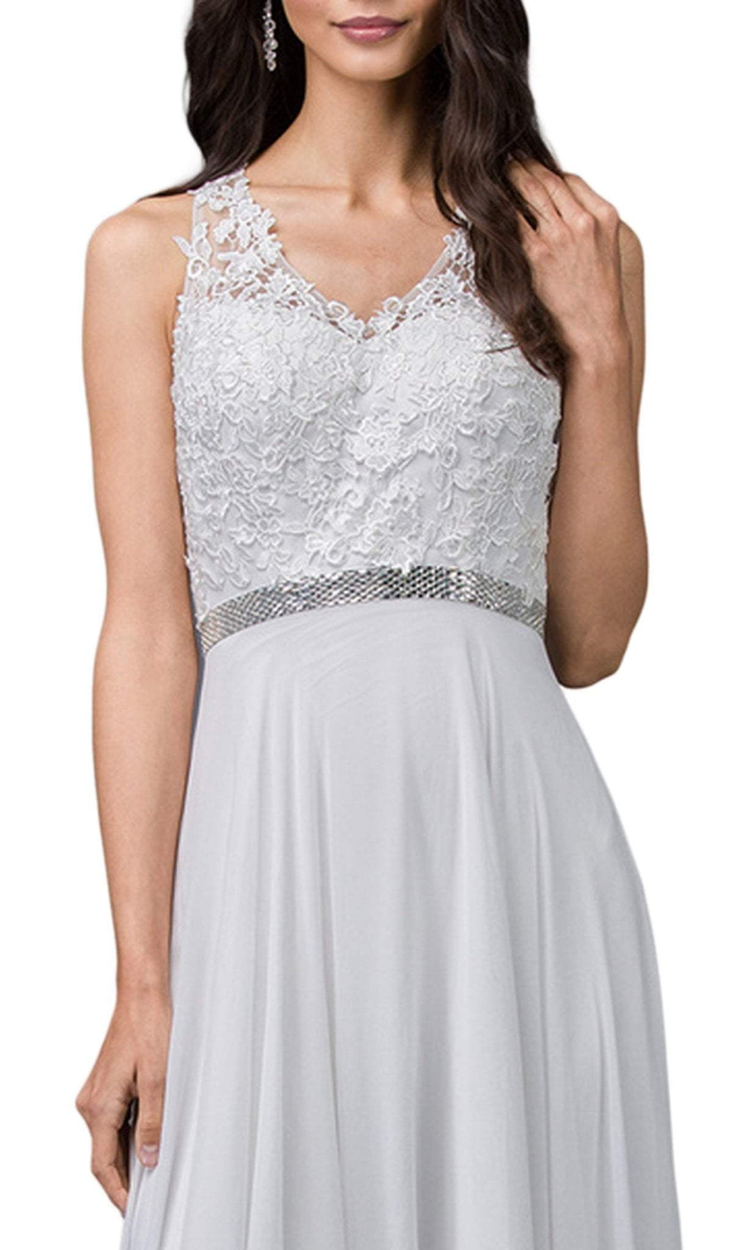 Dancing Queen - 2332 Lace V-neck A-line Prom Dress With Open Back Special Occasion Dress