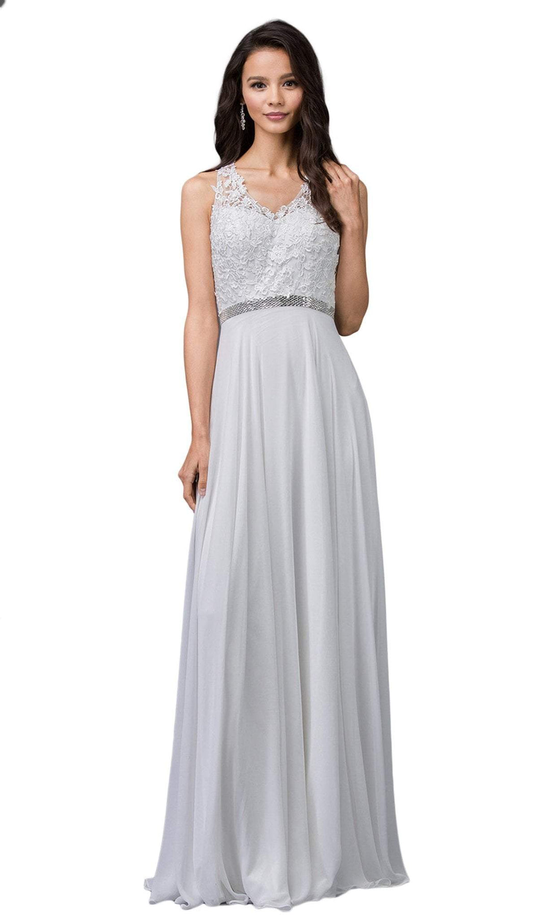 Dancing Queen - 2332 Lace V-neck A-line Prom Dress With Open Back Special Occasion Dress XS / Off White