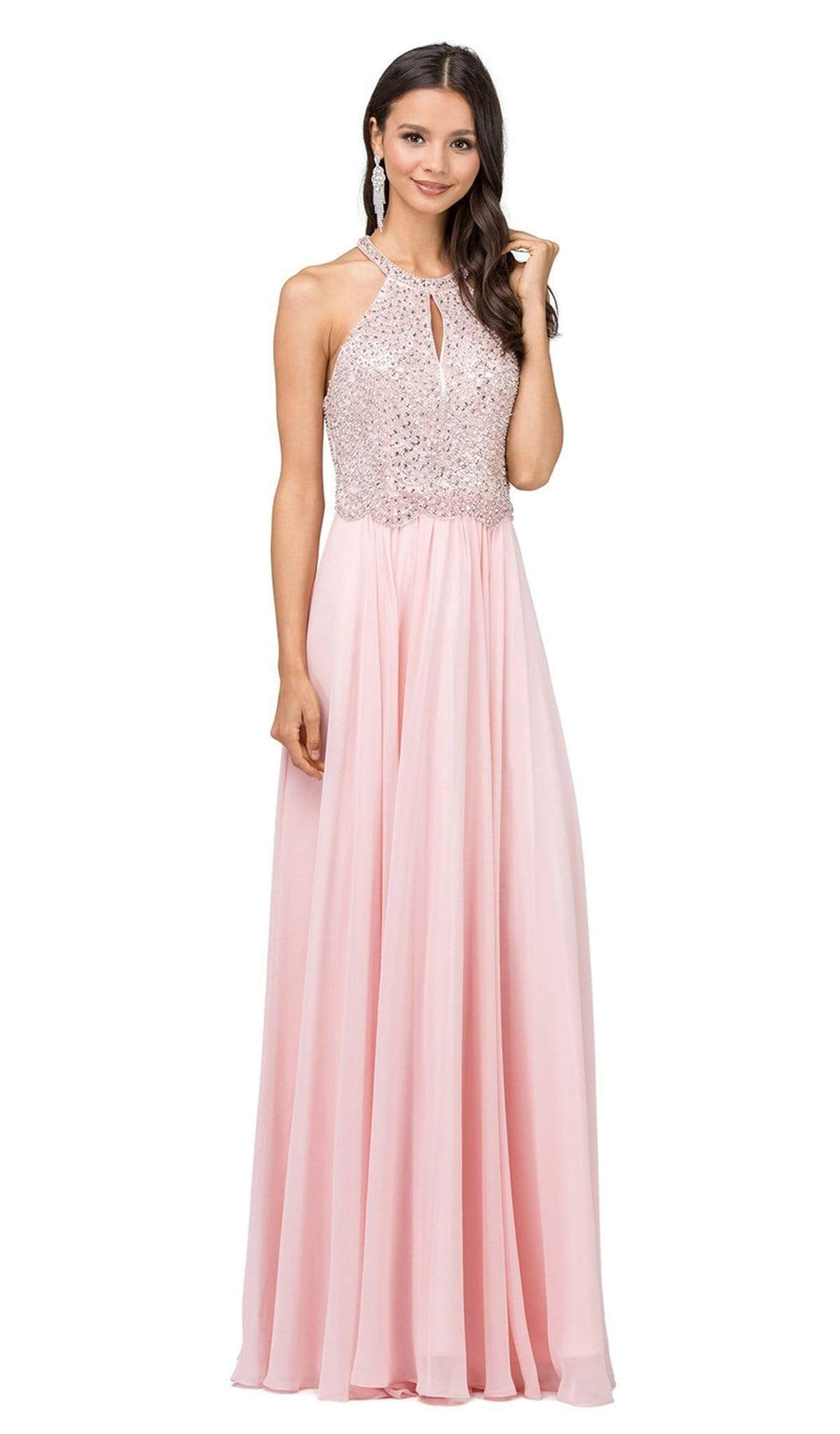 Dancing Queen - 2402 Bead Embellished Halter Evening Dress Evening Dresses XS / Blush