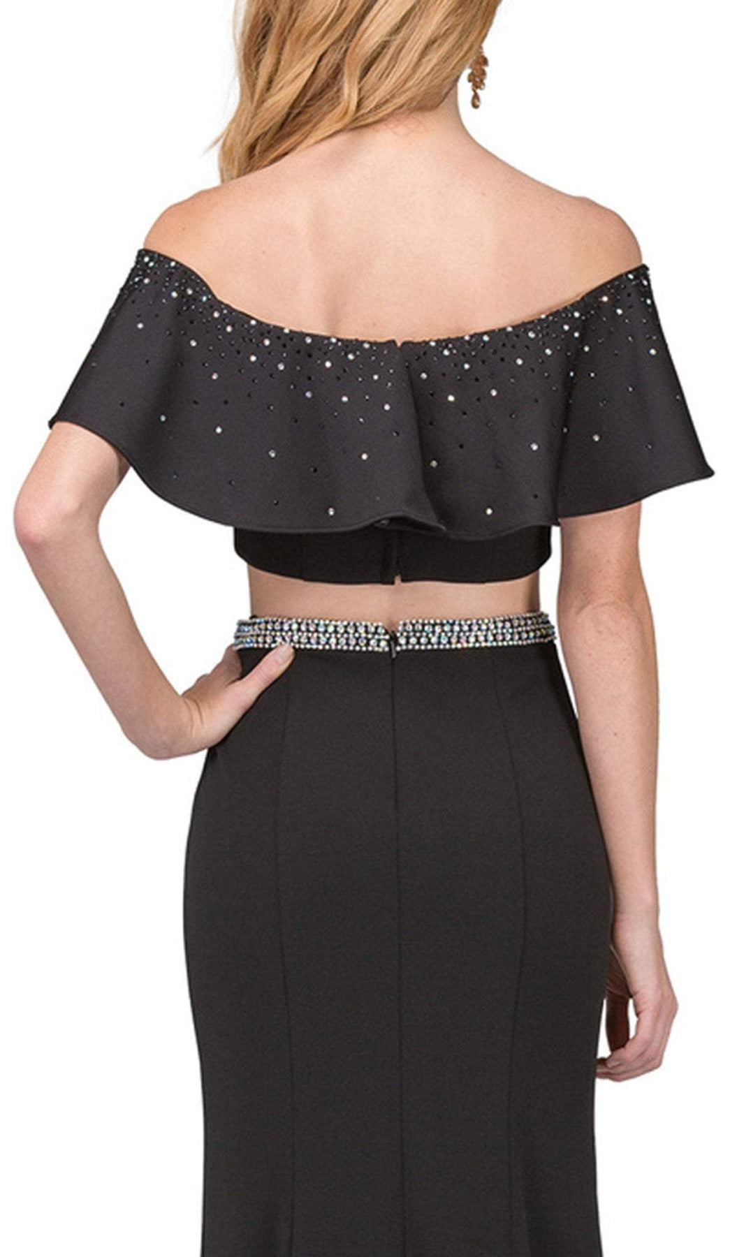 Dancing Queen - 2419 Embellished Two Piece Sheath Prom Dress Special Occasion Dress L / Black