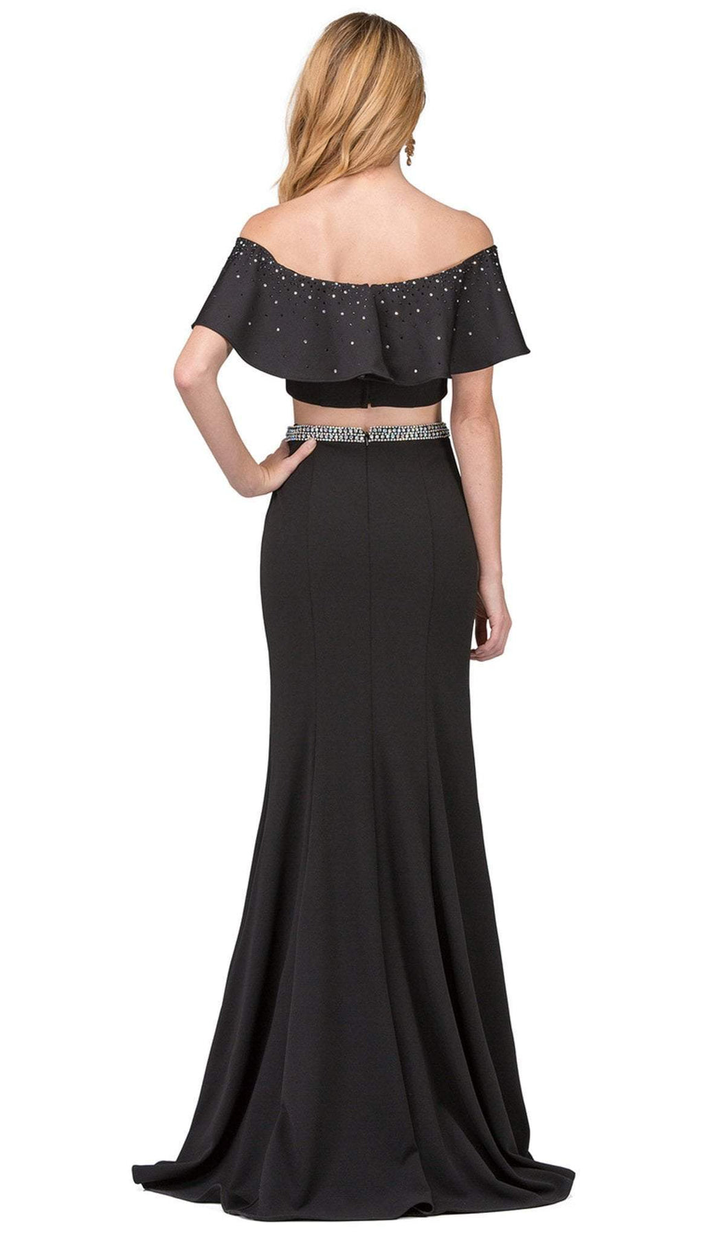 Dancing Queen - 2419 Embellished Two Piece Sheath Prom Dress Special Occasion Dress M / Black