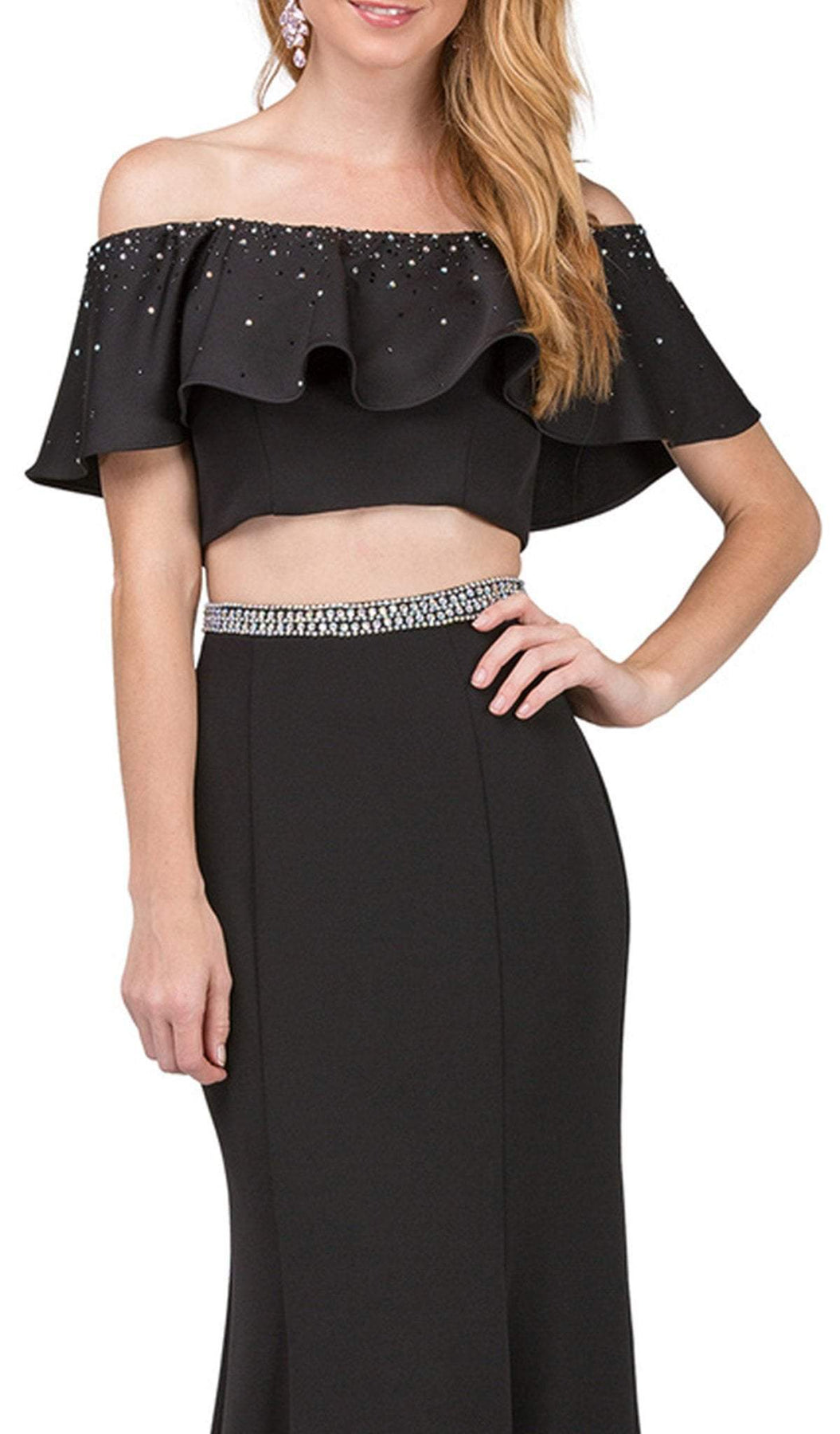 Dancing Queen - 2419 Embellished Two Piece Sheath Prom Dress Special Occasion Dress S / Black