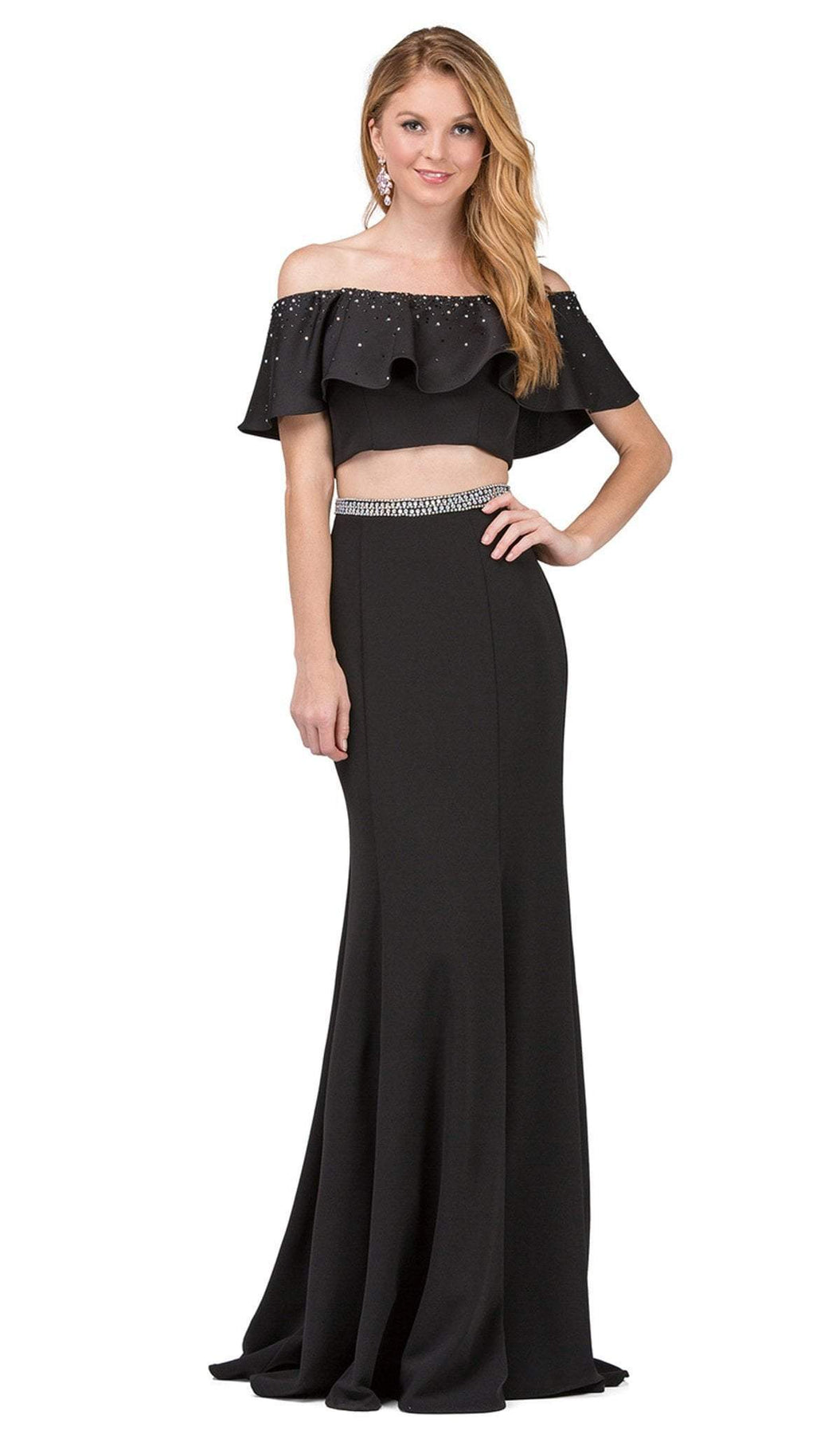 Dancing Queen - 2419 Embellished Two Piece Sheath Prom Dress Prom Dresses XS / Black