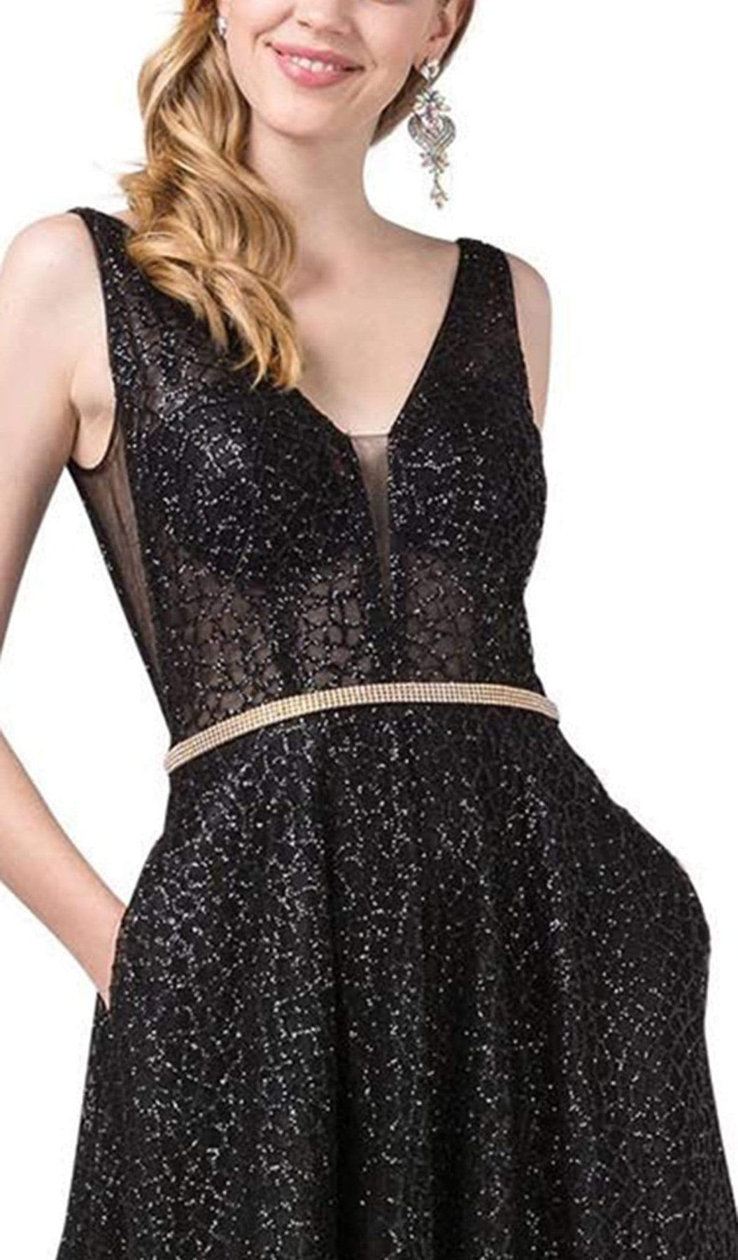 Dancing Queen - 2593 Illusion Plunging V Neck Glitter Mesh Prom Dress Prom Dresses