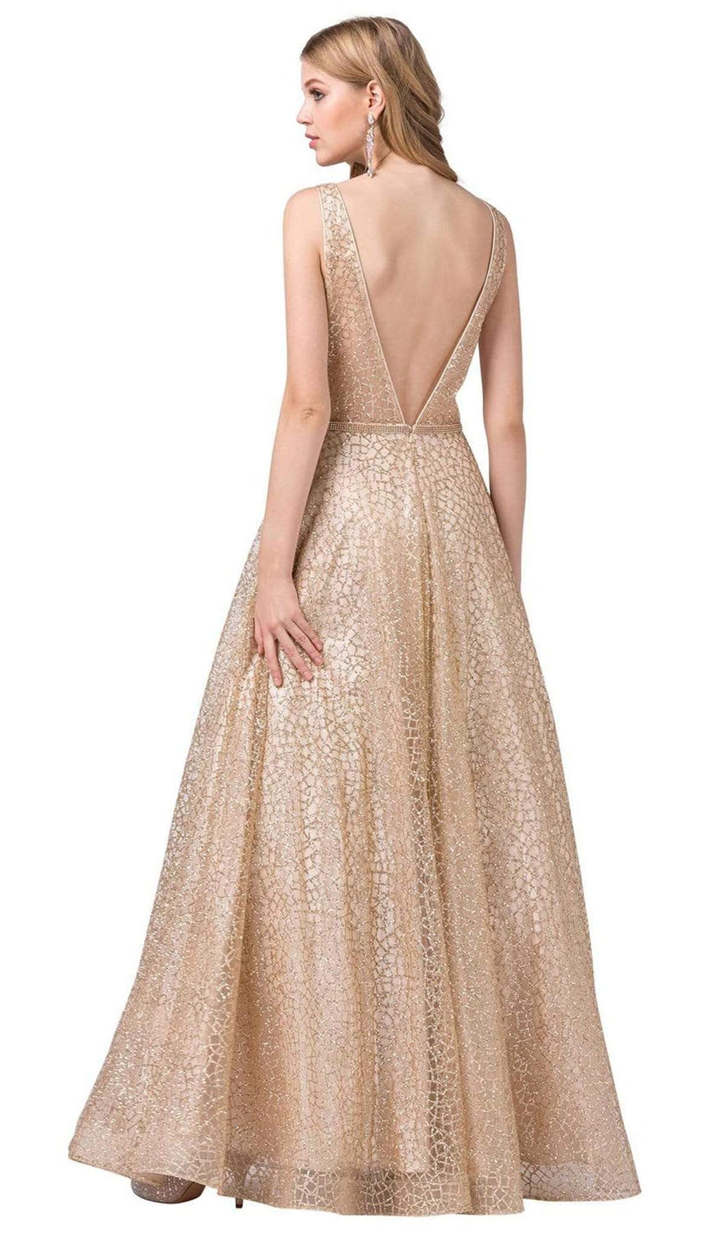 Dancing Queen - 2593 Illusion Plunging V Neck Glitter Mesh Prom Dress Prom Dresses