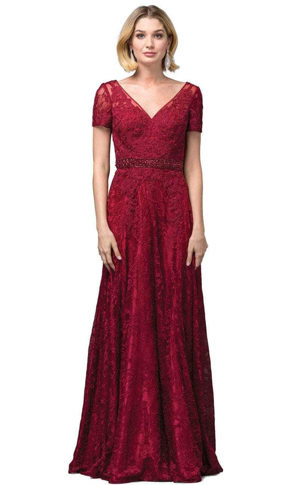 Dancing Queen 2769A - Short Sleeve A-Line Dress Special Occasion Dress XS / Burgundy