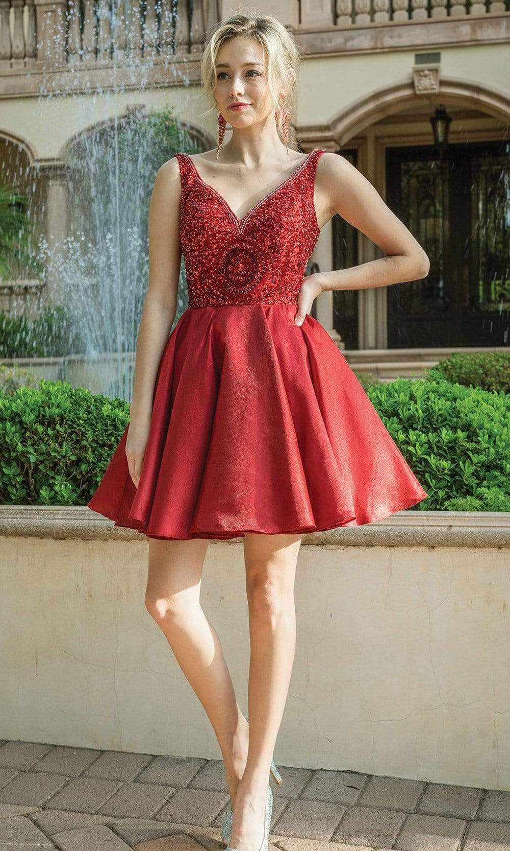Dancing Queen - 3270 V-Neck A-Line Cocktail Dress Homecoming Dresses XS / Burgundy
