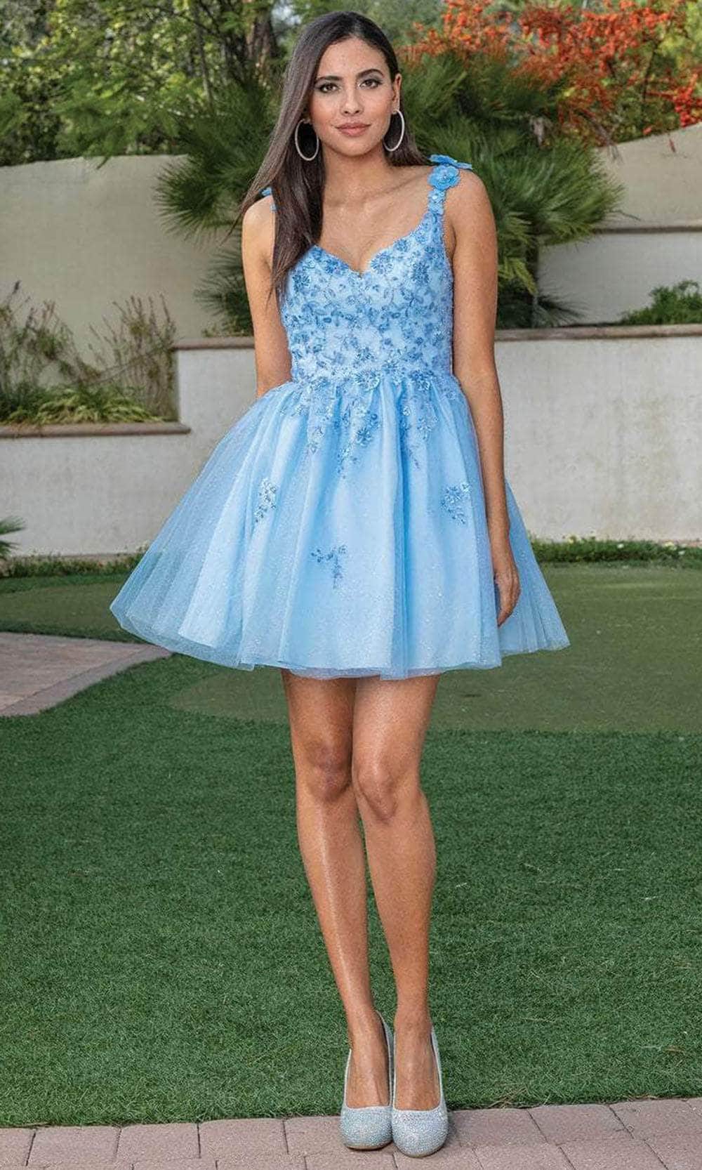 Dancing Queen 3299 - Beaded Bodice A-Line Cocktail Dress Special Occasion Dress XS / Bahama Blue