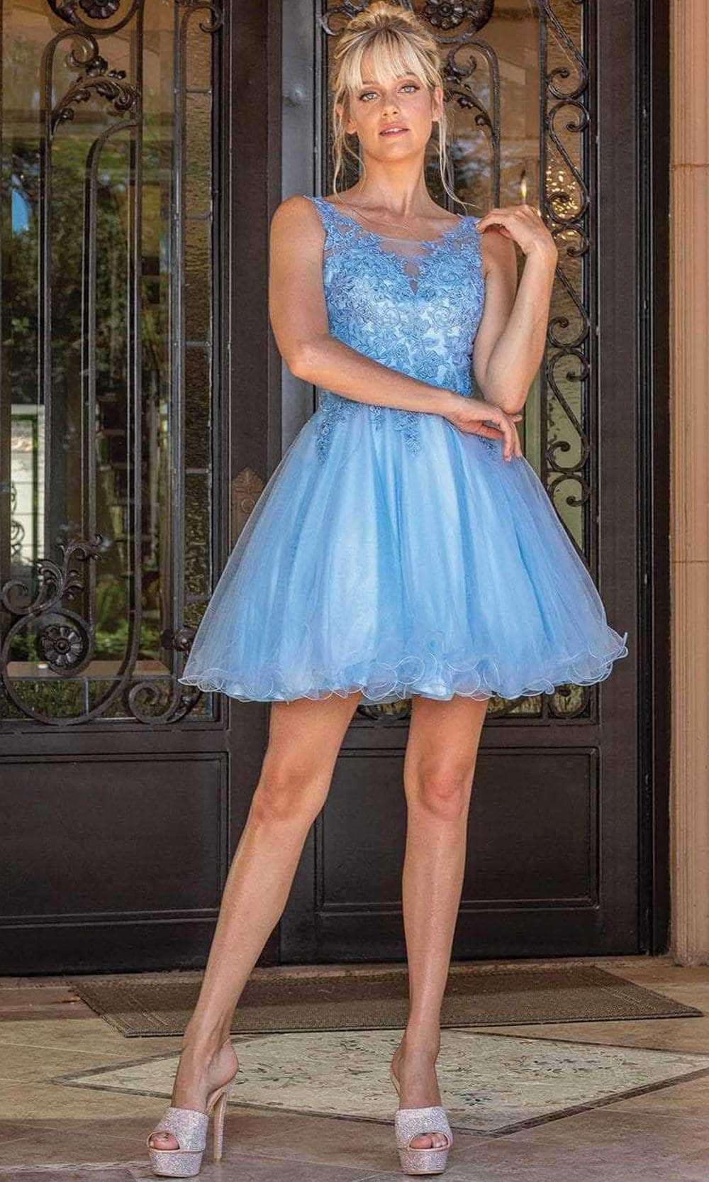 Dancing Queen 3304 - Embroidered Scoop A-Line Cocktail Dress Special Occasion Dress XS / Bahama Blue