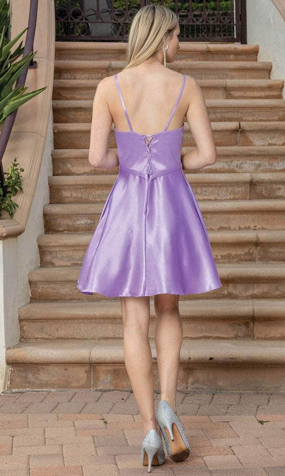 Dancing Queen 3318 - Embellished V-Neck Satin Cocktail Dress Special Occasion Dress