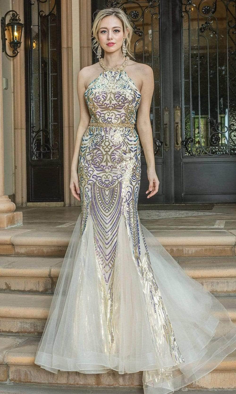 Sequin-Embellished Sleeveless Long Prom Dress 4323