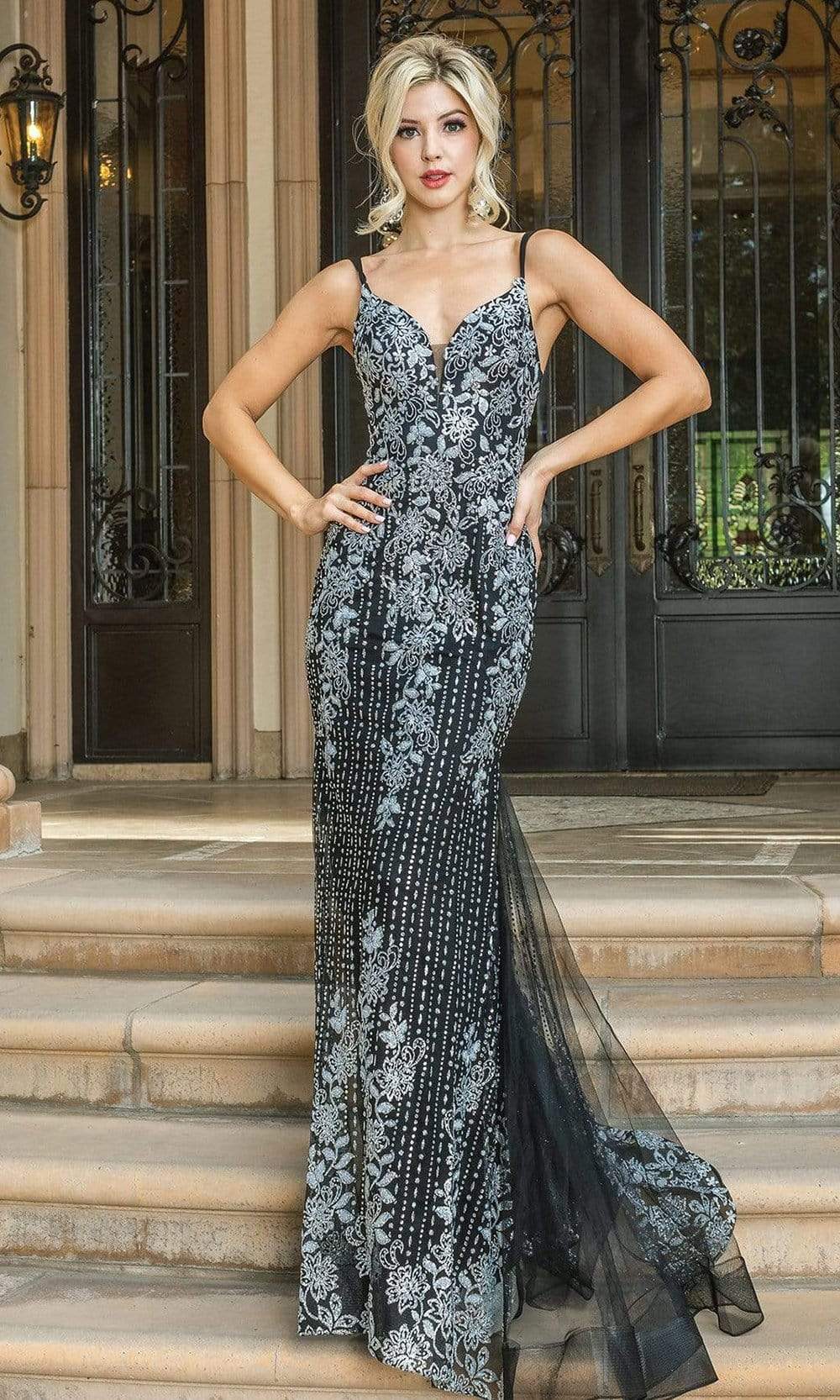 dancing queen formal dresses Long A-Line Formal Dress with Long-Sleeve Lace Bodice Champagne / 3XLarge main image 0